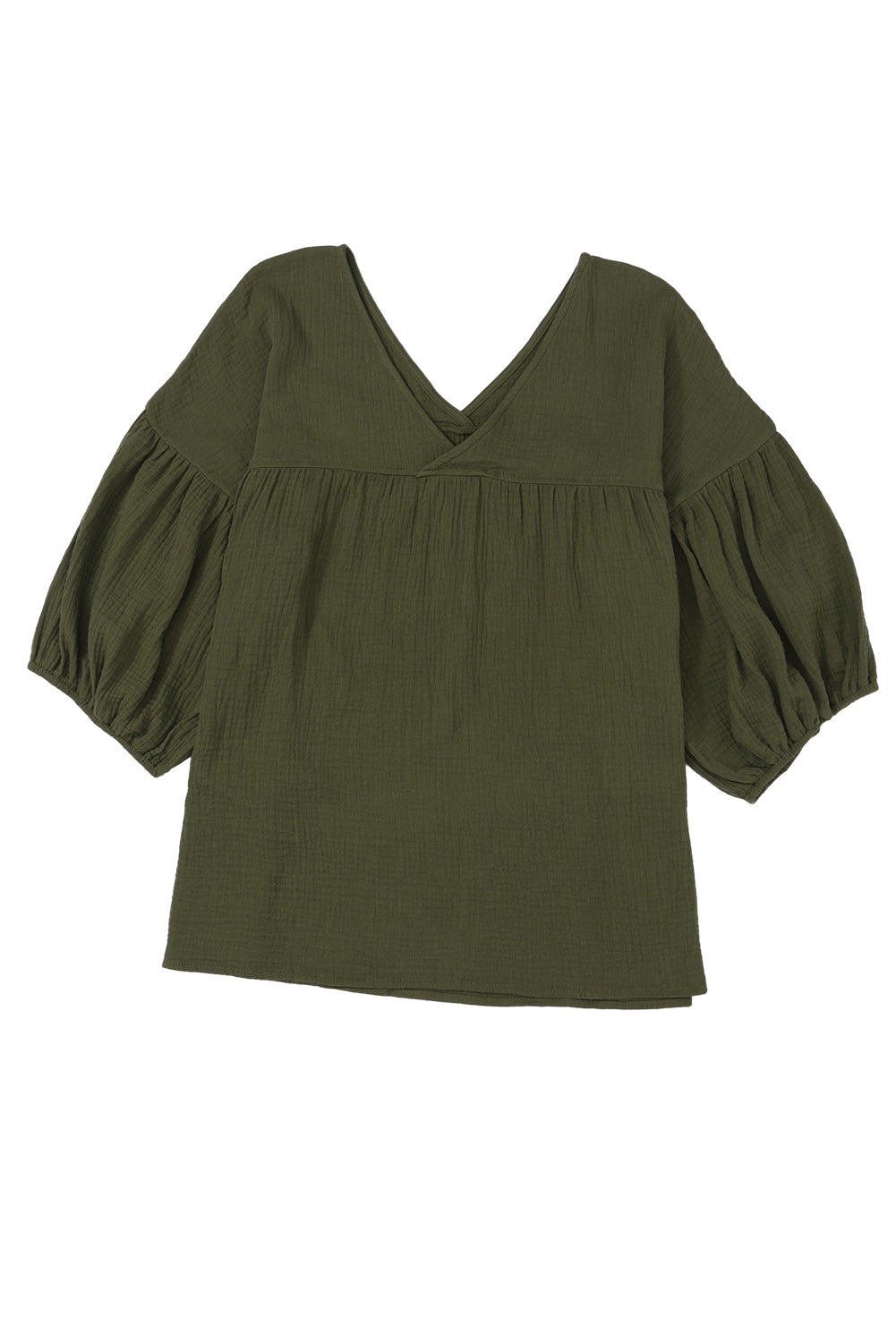 Grüne strukturierte V -Nackenarmband -Hülle Babydoll Bluse