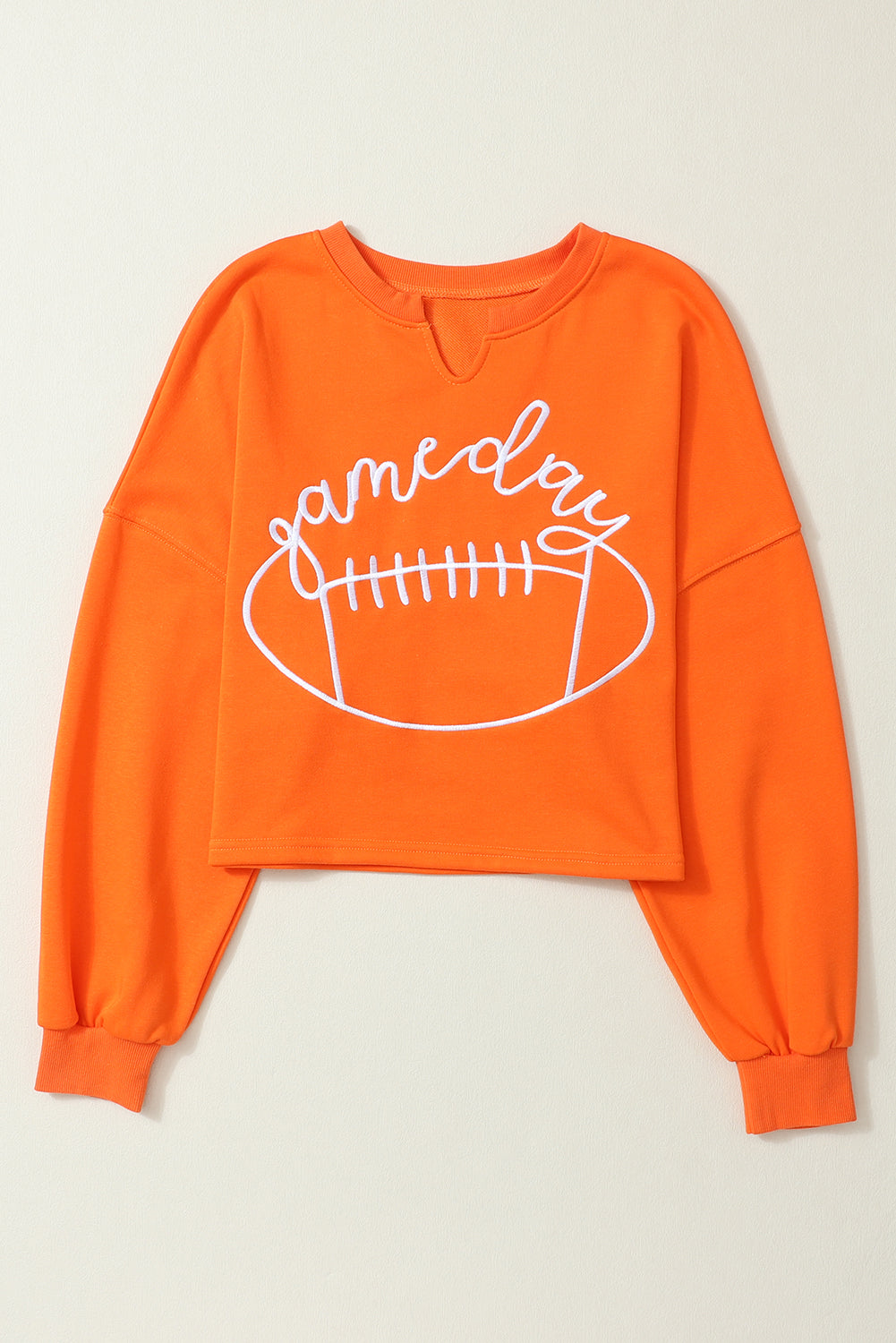 Letras del Día del Juego de Orange Rugby Notched Neck Sweatshirt