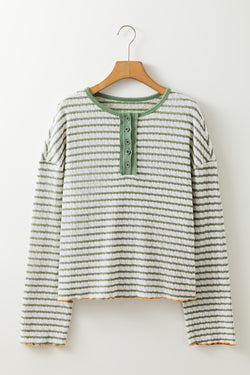 Long sleeve top Henley Textured with green stripes *