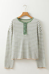 Haut à manches longues Henley texturé à rayures vertes *