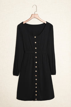 Black high waist buttoned long sleeve dress