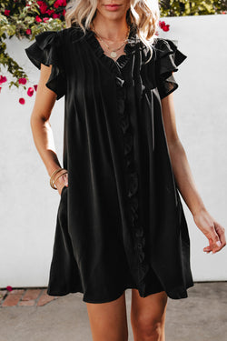 Robe droite noire à volants *