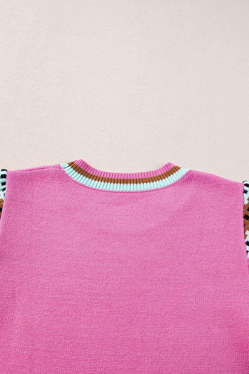 Sweater de manga de tapa de tapa impresa de contraste de color rosa brillante