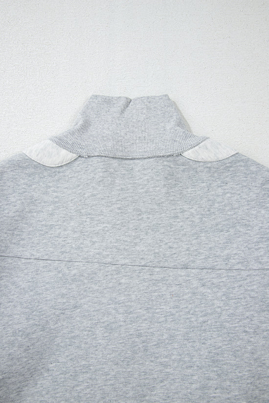 Grey Half Zip Drop Shoulder Sweatshirt with Side Slits