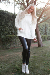 White textured sweatshirt at housing collar