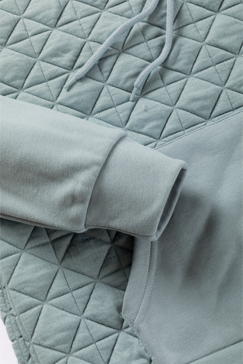 Light Grey Drop Shoulder Quilted Patchwork Kangaroo Pocket Hoodie