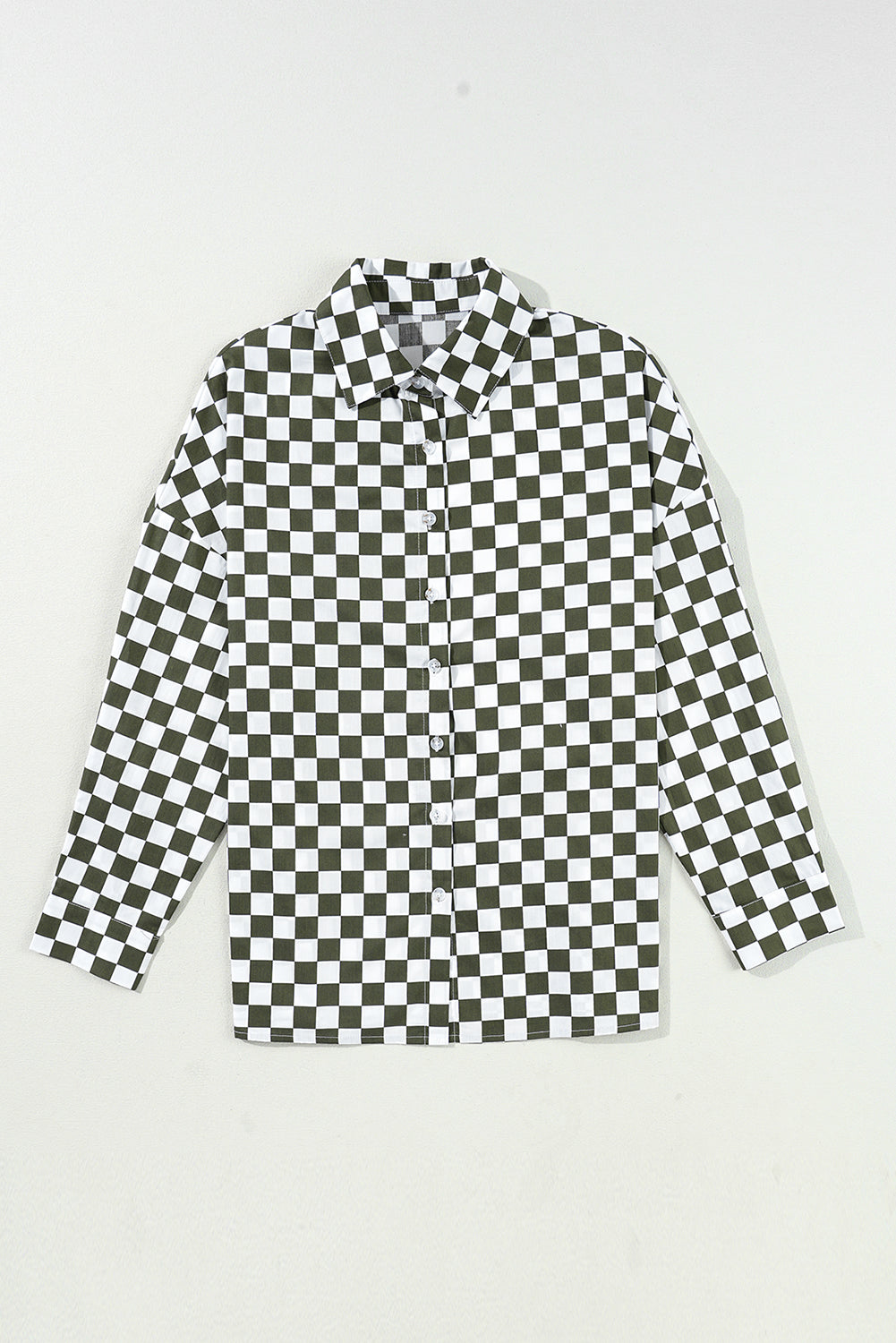 Chemise décontractée ample imprimée à damier à épaules tombantes verte-A WOMAN WE LOVE