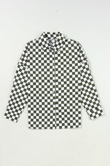 Chemise décontractée ample imprimée à damier à épaules tombantes verte-A WOMAN WE LOVE