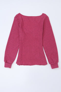 Pink U-Neck Long Sleeve Textured Top