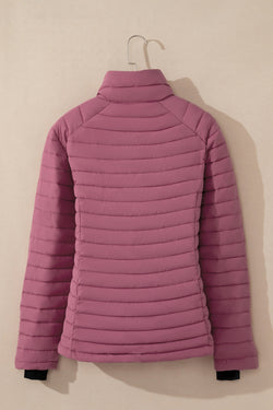 Burgundy solid color quilted zipped down jacket