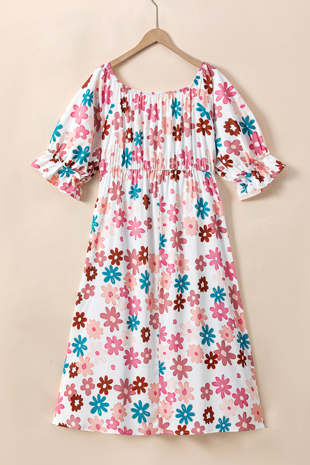 Vestido de hombro con estampado de flores de talla grande de talla grande