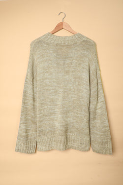 Grey V-neck knitted sweater with dropped shoulders