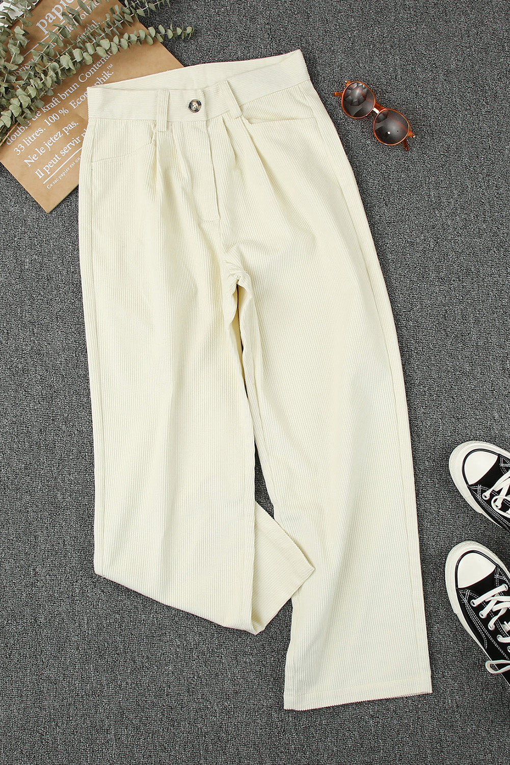 Pantalon à jambe droite à taille droite haute taille beige