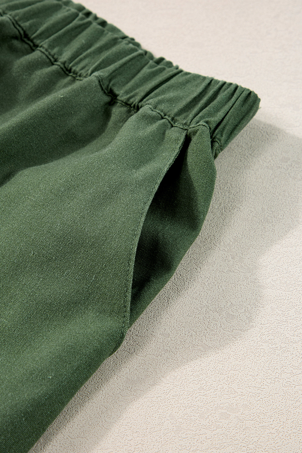 Fern Green Elastic Waist Casual Wide Leg Pants