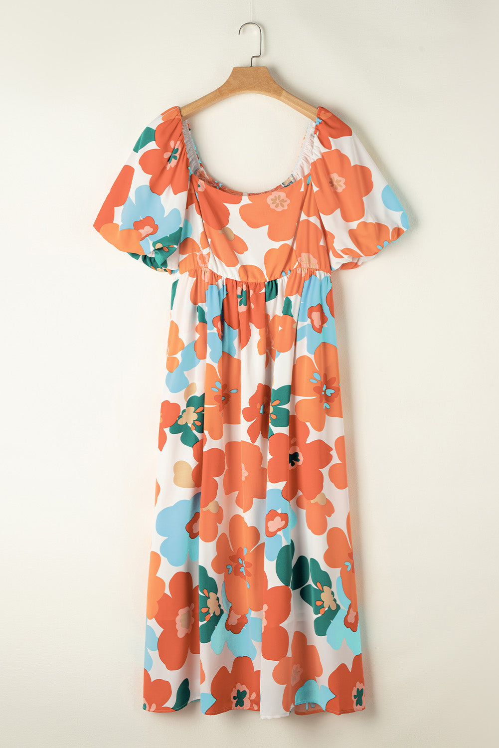 Orange de talla grande estampado de flores SHIRRED CUADRO MAXI MAXI Vestido