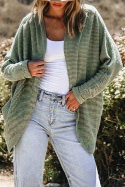 Cardigan ouvert sur le devant en tricot gaufré Laurel Green