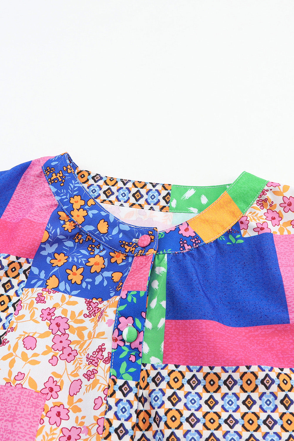 Camicia a manica a soffio abbottonate con patchwork floreale multicolore