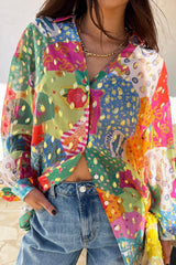 Chemise ample boutonnée à imprimé abstrait color block rouge rose-A WOMAN WE LOVE