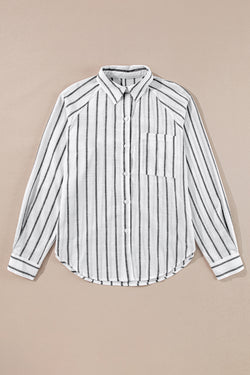 Oversize shirt with black stripes with chest pocket