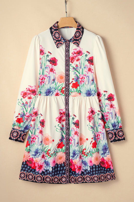 Mini-Robe Haute buttoned shirt with apricot floral print