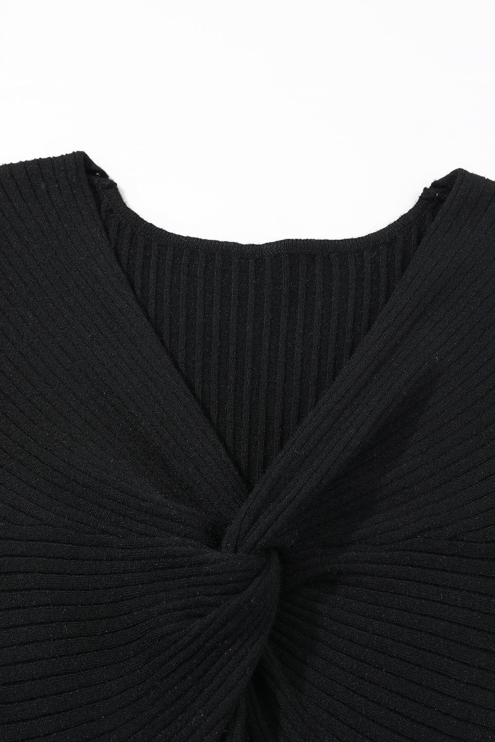 Black Twisted V Neck Ribbed Knit Sweater Dress