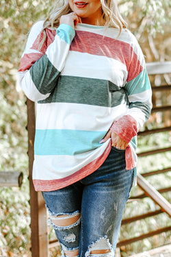 Plus Size Green Colorblock Sweater Top