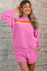 Casual Two Piece Set Candy Striped Sweater and Shorts