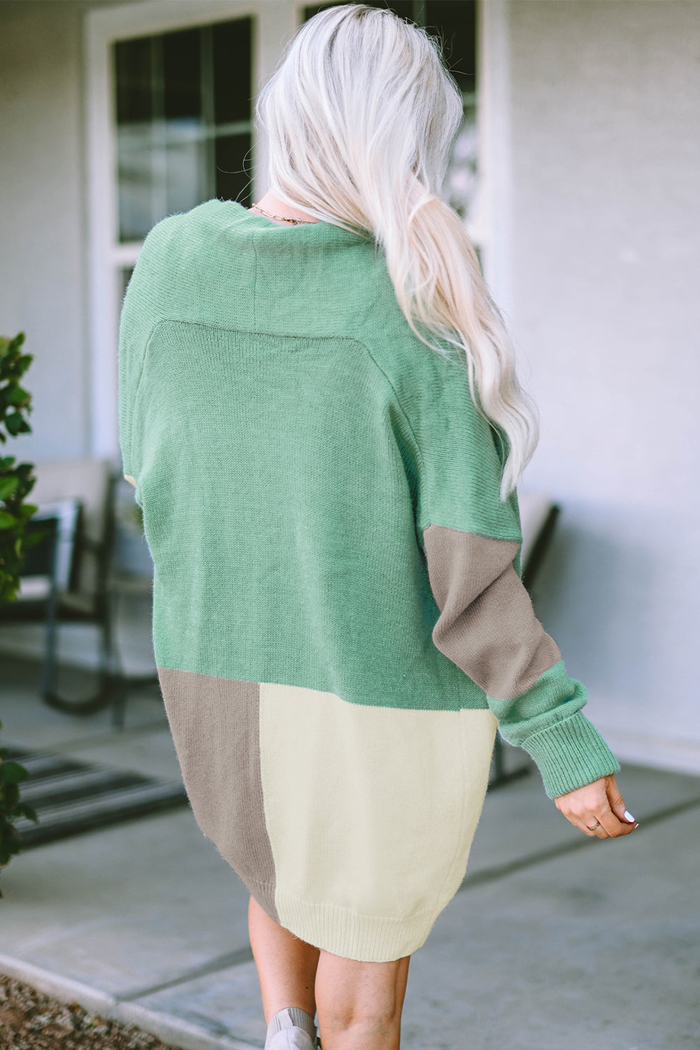 Green Colorblock drapierte offen vordere klobige Strickjacke