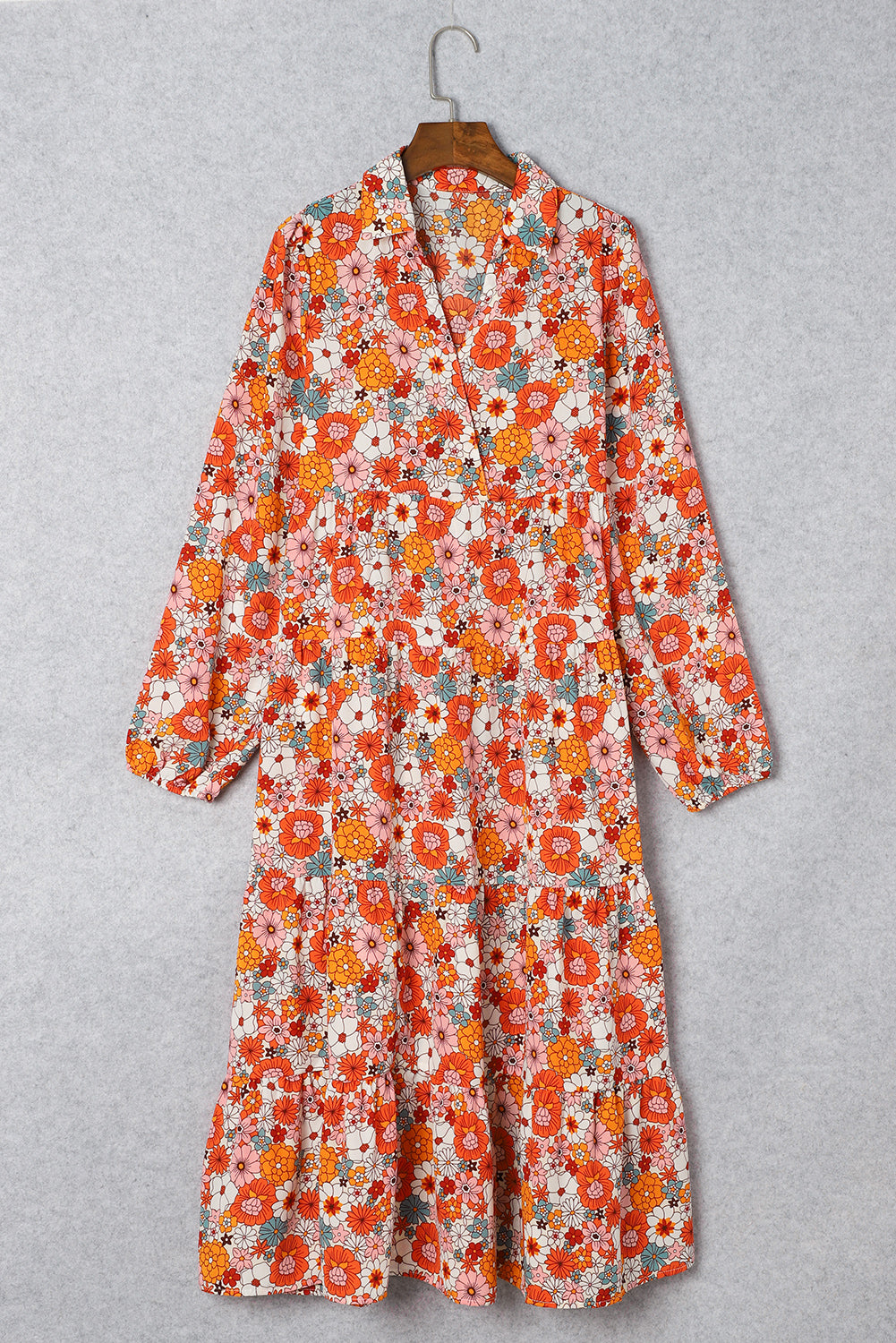 Multicolor Boho Floral Coule à manches longues Robe à volants