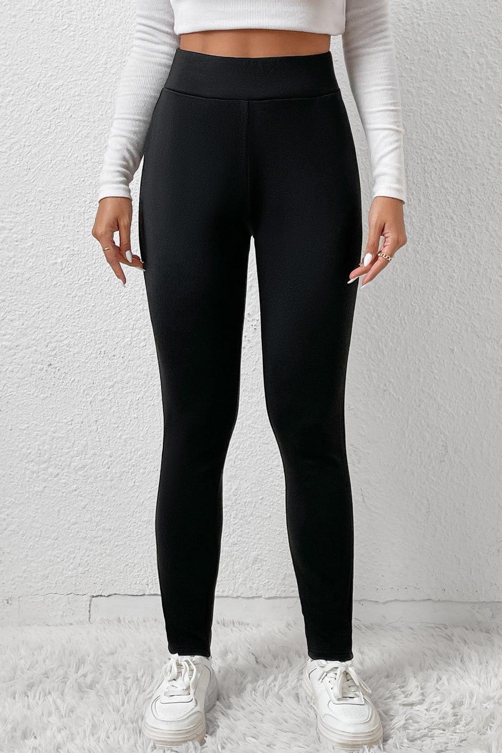 Leggings taille haute d'hiver avec doublure en polaire noire