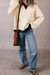 White oversized sweatshirt with dropped shoulders and color block patch