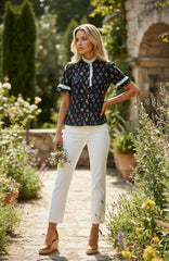 Chemise à fleurs à manches courtes et bordure