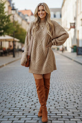 Vestido de suéter de punto de punto laramente con hombro caído