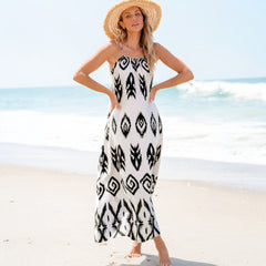 Black summer dress with western aztec print, holiday mode