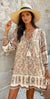 Apricot Floral Print V-Neck Drawstring Loose Mini Dress