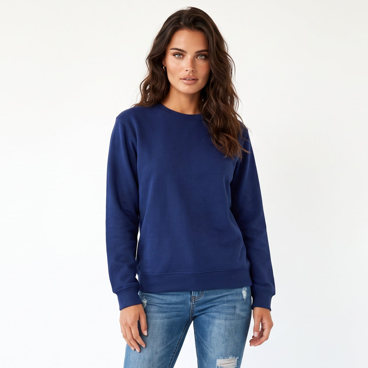 Sudadera de tela de esponja azul marino con hombro caído y forro de vellón unido