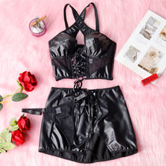 🤍 Ensemble Deux-Pièces « Midnight Seduction » – Effet vinyle & transparence audacieuse