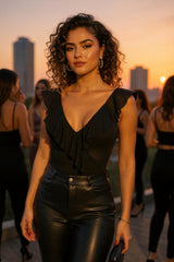 Body noir en lycra avec volant en tulle