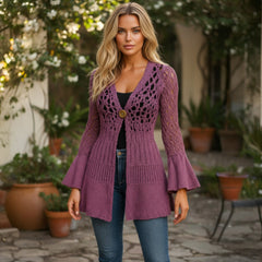 💜 Gilet long ajouré violet – Maille crochet