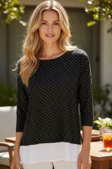 ⚫ Haut noir à pois et base blanche – BASIC