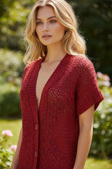 ❤️ Gilet long ajouré rouge – DEXTER