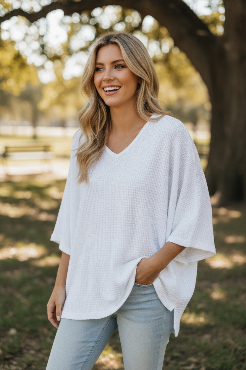 🤍 Pull léger texturé col V