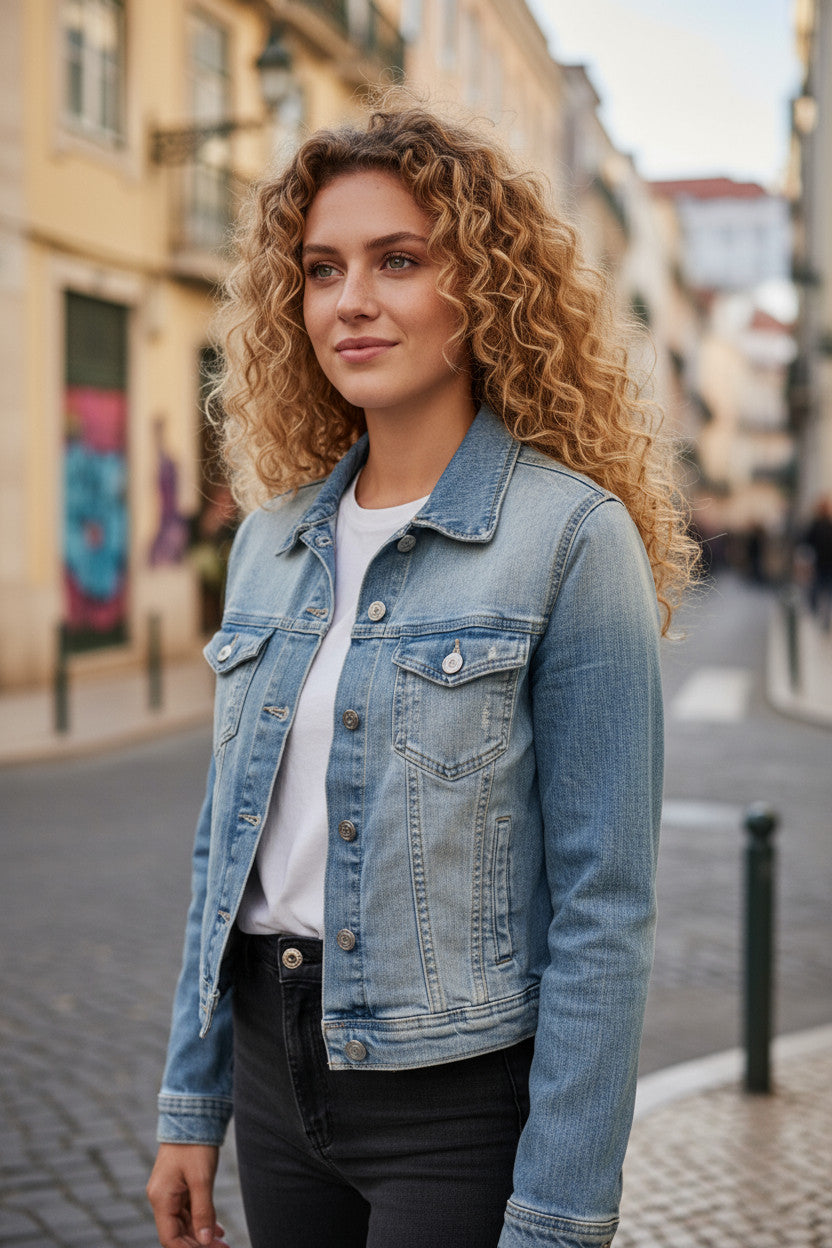 Veste Vintage en jean bleu clair délavé