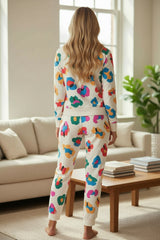 Set de manga larga y pantalones delgados con albaricoque de estampado de leopardo