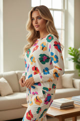 Set de manga larga y pantalones delgados con albaricoque de estampado de leopardo