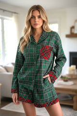 Ensemble pyjama 2 pièces à carreaux verts contrastés