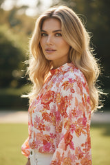 Chemisier à imprimé floral et bouton perlé avec trou de serrure *