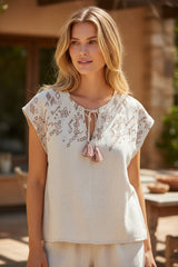 Chemisier Décontracté à Broderie Géométrique et Pampilles *