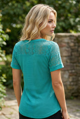 Short sleeve blouse in green lace *