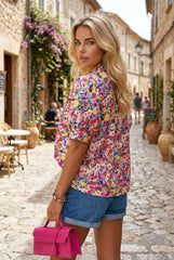 Chemisier d'été à imprimé floral rose